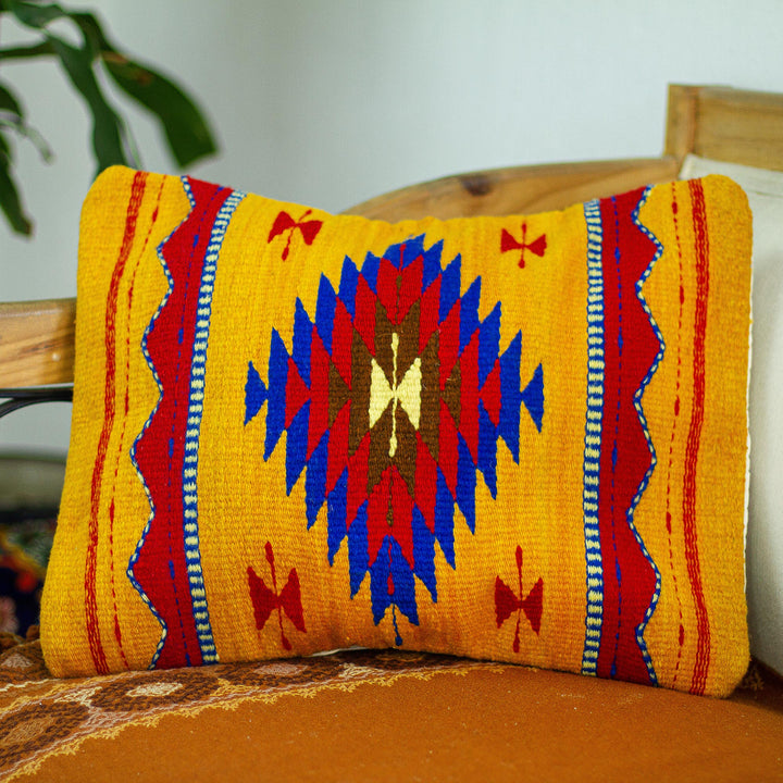 Multicolored Zapotec Wool Cushion Cover - Diamond Tradition | NOVICA