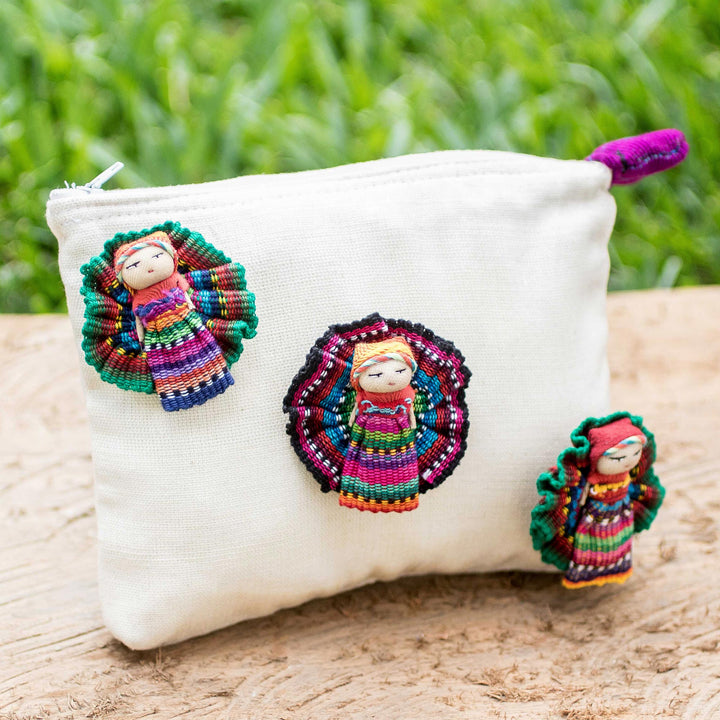 Artisan Crafted Worry Doll Cosmetic Bag - Travel Companions | NOVICA