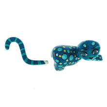 Load image into Gallery viewer, Modern Turquoise Cat Alebrije Sculpture - Turquoise Cat | NOVICA
