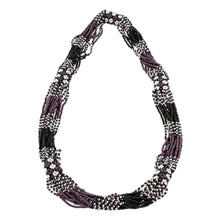 Load image into Gallery viewer, Purple and Black Long Beaded Necklace - Black and Plum Harmony | NOVICA
