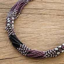 Load image into Gallery viewer, Purple and Black Long Beaded Necklace - Black and Plum Harmony | NOVICA
