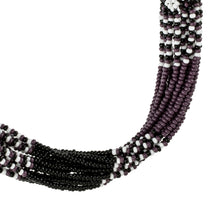 Load image into Gallery viewer, Purple and Black Long Beaded Necklace - Black and Plum Harmony | NOVICA
