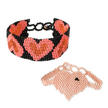 Load image into Gallery viewer, Heart Motif Friendship Bracelets in Melon and Peach (Pair) - Hearts in Melon and Peach | NOVICA
