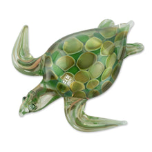 Load image into Gallery viewer, Small Green Art Glass Turtle Sculpture - Leatherback Turtle | NOVICA
