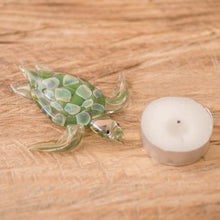 Load image into Gallery viewer, Small Green Art Glass Turtle Sculpture - Leatherback Turtle | NOVICA
