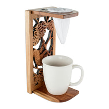 Load image into Gallery viewer, Hand Carved Teak Wood Drip Coffee Stand - Jungle Sloth | NOVICA
