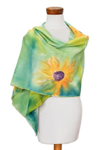 Load image into Gallery viewer, Hand-painted Floral Cotton Shawl from Costa Rica - Midsummer Sun | NOVICA
