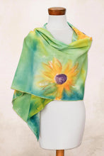 Load image into Gallery viewer, Hand-painted Floral Cotton Shawl from Costa Rica - Midsummer Sun | NOVICA

