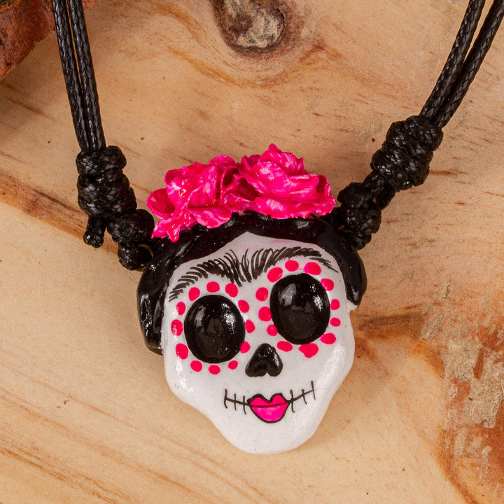 Handmade Molded Paper Skull Necklace - Starry-Eyed Skull | NOVICA