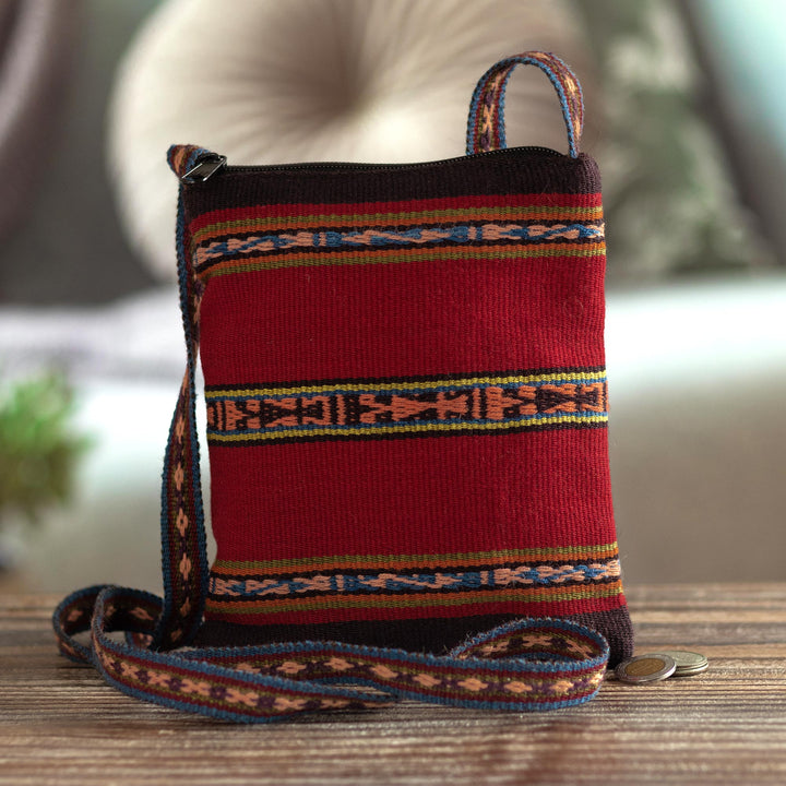 Hand Loomed Alpaca Shoulder Sling Bag 'Cusco Glyphs' | NOVICA