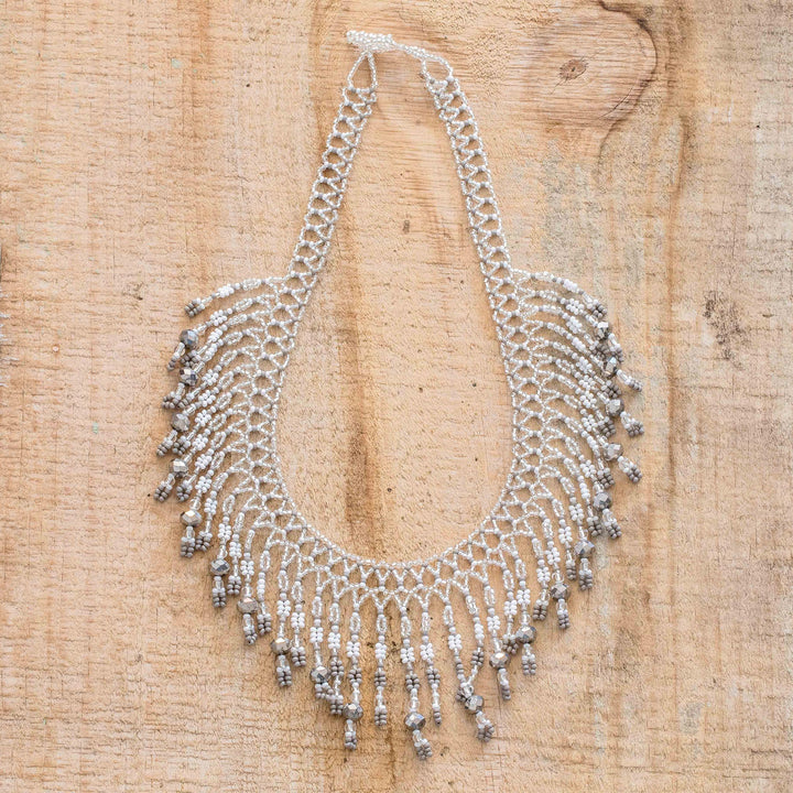 Grey and Clear Beaded Waterfall Necklace - Symphony of Color in Grey | NOVICA