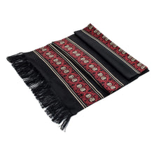 Load image into Gallery viewer, Black and Red Table Runner - Peten Flowers | NOVICA
