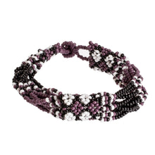 Load image into Gallery viewer, Hand Beaded Glass Bracelet - Flower Harmony in Plum | NOVICA
