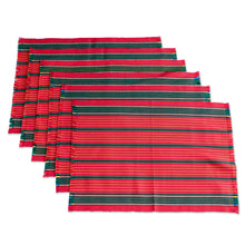 Load image into Gallery viewer, Handloomed Christmas Placemats (Set of 6) - Red Christmas | NOVICA
