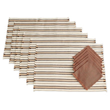Load image into Gallery viewer, Handmade Cotton Table Linen Set (Set for 6) - Nutmeg Stripe | NOVICA
