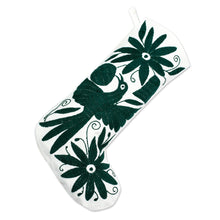 Load image into Gallery viewer, Dark Green Tenango Embroidered Christmas Stocking - Tenango Boot in Green | NOVICA
