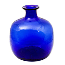 Load image into Gallery viewer, Blue Bottle Shaped Eco Friendly Blown Glass Vase - Cobalt Blue Bottle | NOVICA
