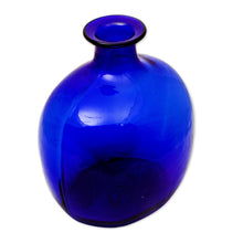 Load image into Gallery viewer, Blue Bottle Shaped Eco Friendly Blown Glass Vase - Cobalt Blue Bottle | NOVICA
