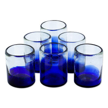 Load image into Gallery viewer, Eco-Friendly Handblown Ombre Blue Juice Glasses (Set of 6) - Jalisco Blue | NOVICA

