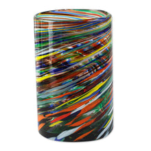 Load image into Gallery viewer, Whirling Multicolored Recycled Glass Tumblers (Set of 6) - Swirling Rainbows | NOVICA
