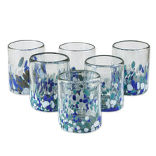 Load image into Gallery viewer, Blue Green and White Spotted Rocks Glasses (Set of 6) - Blue Cool | NOVICA
