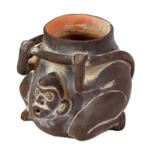 Load image into Gallery viewer, Ceramic Monkey Shaped Jar Replica in Brown from Mexico - Monkeyshines | NOVICA
