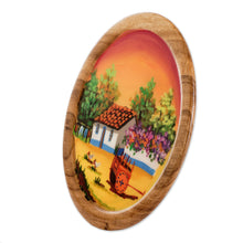 Load image into Gallery viewer, Cedar Wood Hand-Painted Decorative Plate from Costa Rica - Costa Rican Farm | NOVICA
