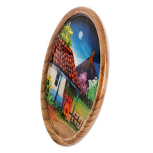 Load image into Gallery viewer, Cedar Wood Hand-Painted Decorative Plate from Costa Rica - Volcano View | NOVICA
