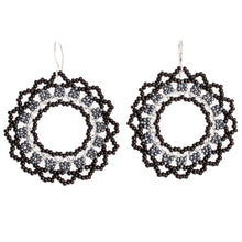 Load image into Gallery viewer, Black Metallic and Clear Beaded Dangle Earrings - Shadow Glow | NOVICA
