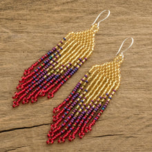 Load image into Gallery viewer, Glass Beaded Waterfall Earrings in Gold and Red - Rain of Fire | NOVICA
