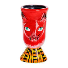 Load image into Gallery viewer, Handmade Cat Motif Planter - Top Cat in Red | NOVICA
