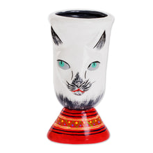 Load image into Gallery viewer, Guatemalan Ceramic Flower Pot - Top Cat in White | NOVICA
