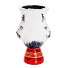 Load image into Gallery viewer, Guatemalan Ceramic Flower Pot - Top Cat in White | NOVICA
