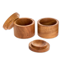 Load image into Gallery viewer, Handcrafted Wooden Spice Jars (Pair) - Cooking With Love | NOVICA
