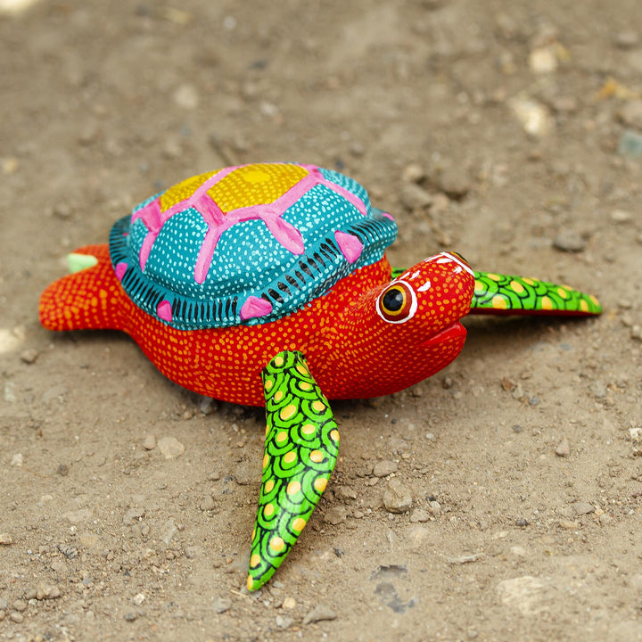 Artisan Crafted Small Alebrije Sculpture - Orange Turtle | NOVICA