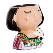 Load image into Gallery viewer, Guatemalan Handpainted Woman-shaped Mini Ceramic Flower Pot - Maria Dreaming | NOVICA

