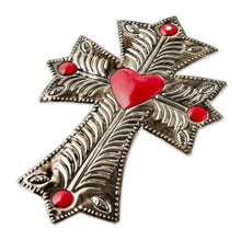 Load image into Gallery viewer, Embossed Metal Wall Cross - Sacred Heart | NOVICA
