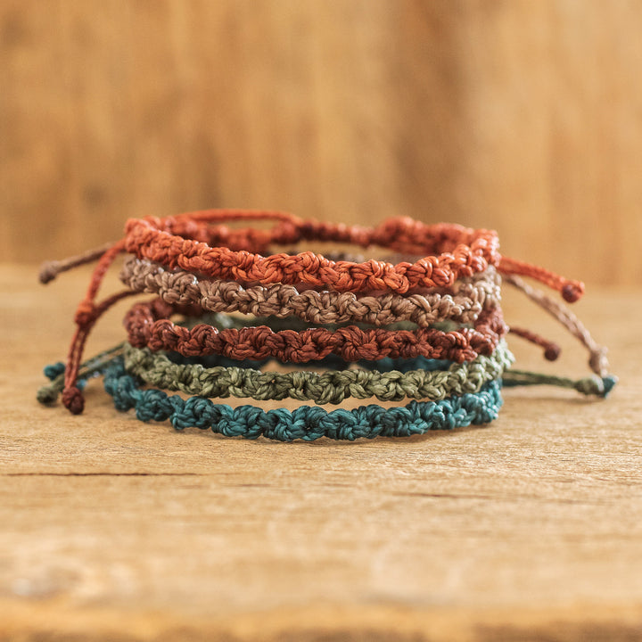 Set of 5 Handmade Assorted Relaxed Color Macrame Bracelets - Flame and Water | NOVICA