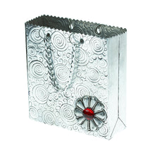 Load image into Gallery viewer, Decorative Floral Bag Made with Aluminum Engraved by Hand - Metallic Flower in Red | NOVICA
