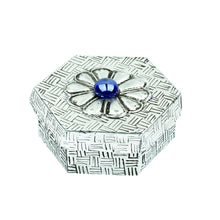 Load image into Gallery viewer, Hexagonal Aluminum Decorative Box with Flower from Mexico - Hexagonal Blue | NOVICA
