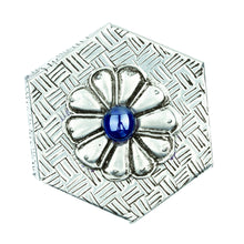 Load image into Gallery viewer, Hexagonal Aluminum Decorative Box with Flower from Mexico - Hexagonal Blue | NOVICA
