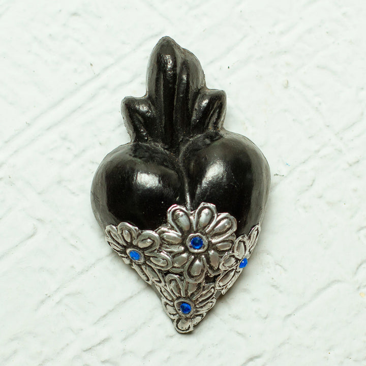 Heart-shaped Black Ceramic Wall Art Handcrafted in Mexico - Miniature Heart | NOVICA