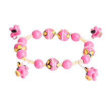 Load image into Gallery viewer, Handcrafted Ceramic Beaded Stretch Bracelet in Pink - Little Pink Pigs | NOVICA
