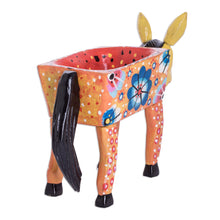 Load image into Gallery viewer, Handmade and Hand-painted Pine Wood Decorative Bowl - Horse with Flowers | NOVICA
