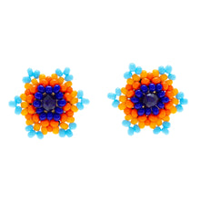 Load image into Gallery viewer, Star-shaped Beaded Button Earrings Handcrafted in Mexico - Lapis Star | NOVICA
