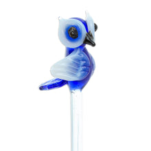 Load image into Gallery viewer, Mexican Recycled Glass Cocktail Stirrer with Blue Owl - Cheeky Blue Owl | NOVICA
