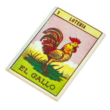 Load image into Gallery viewer, Decoupage Wooden Magnet With Mexican Loteria Card Motif - The Rooster | NOVICA
