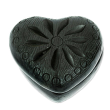 Load image into Gallery viewer, Barro Negro Black Ceramic Mini Jewelry Box Crafted in Mexico - Heart &amp; Flower | NOVICA
