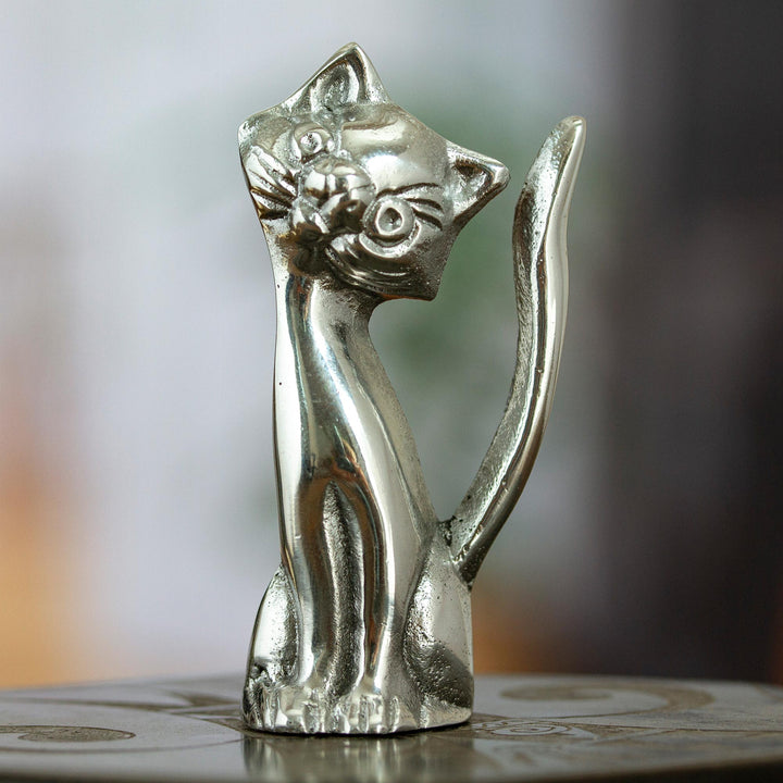 Cat Figurine Made with Recycled Aluminum or Mexican Pewter - Relaxing Cat | NOVICA