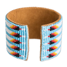 Load image into Gallery viewer, Beaded Leather and Suede Cuff Bracelet Handmade in Guatemala - Native Designs in Light Blue | NOVICA
